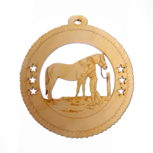 Tender Care: Girl Grooming Horse Ornament | Personalized