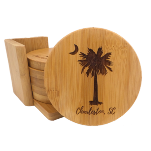 Personalized Bamboo Coaster Set of 6, Palm and Moon