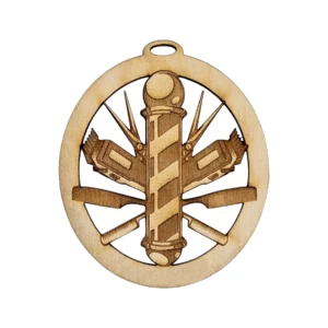 Personalized barber ornament made from natural wood